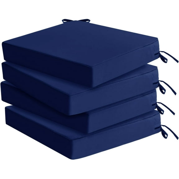 Outdoor Chair Cushions Set of 4: Waterproof & Fade Resistant Seat Cushion for Patio Furniture - 19 x 19 x 2 Inch Chair Pads with Ties and Hidden Zipper - Patio Chair Cushion Replacement, Navy