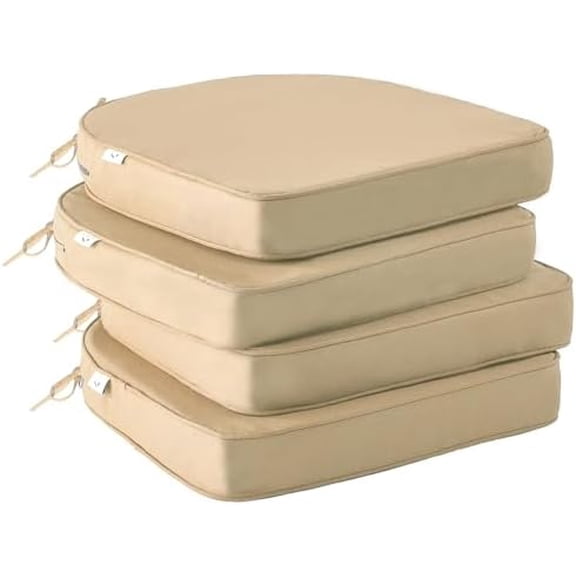 Outdoor Chair Cushions Set of 4 -Waterproof Outdoor Seat Cushions for Patio Furniture, Patio Chair Cushion with Handle and Ties, Round Out Door Chair Pads,19" x 19" x 3", Beige