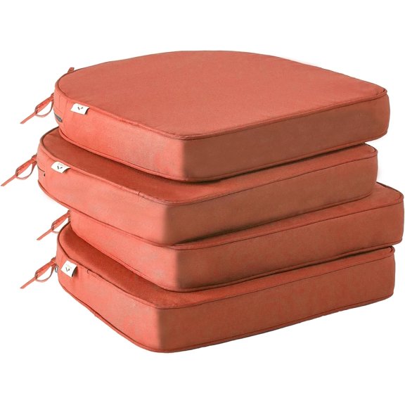 Outdoor Chair Cushions Set of 4 -Waterproof Outdoor Seat Cushions for Patio Furniture, Patio Chair Cushion with Handle and Ties, Round Out Door Chair Pads,19" x 19" x 3", Spice