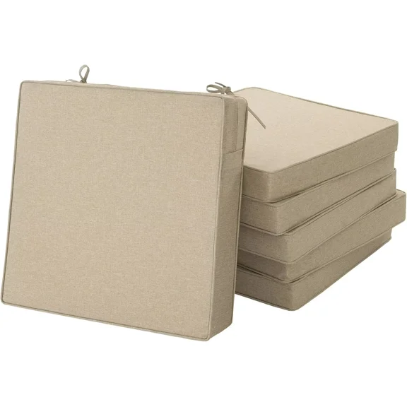 Ottowood Outdoor Chair Cushions Set of 6, Nature, 18.5" x 16" - Waterproof Fade Resistant Linen Patio Furniture Seat Pads with Non-Slip Bottom & Removable Cover