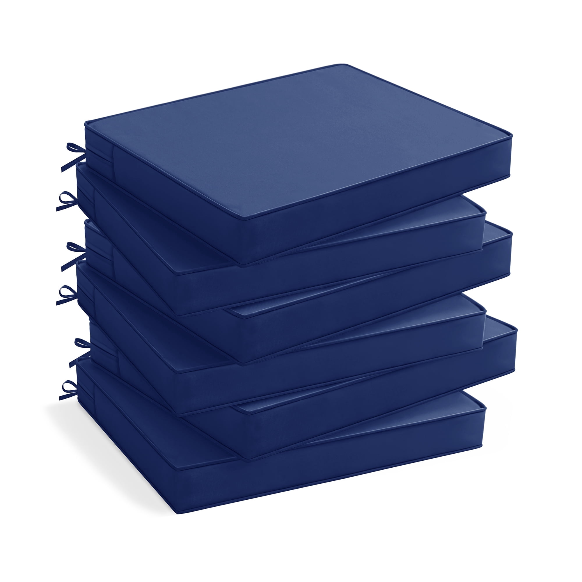Ottowood Outdoor Chair Cushions Set of 6, 18.5x16x2 Waterproof Patio Cushions with Ties, Navy