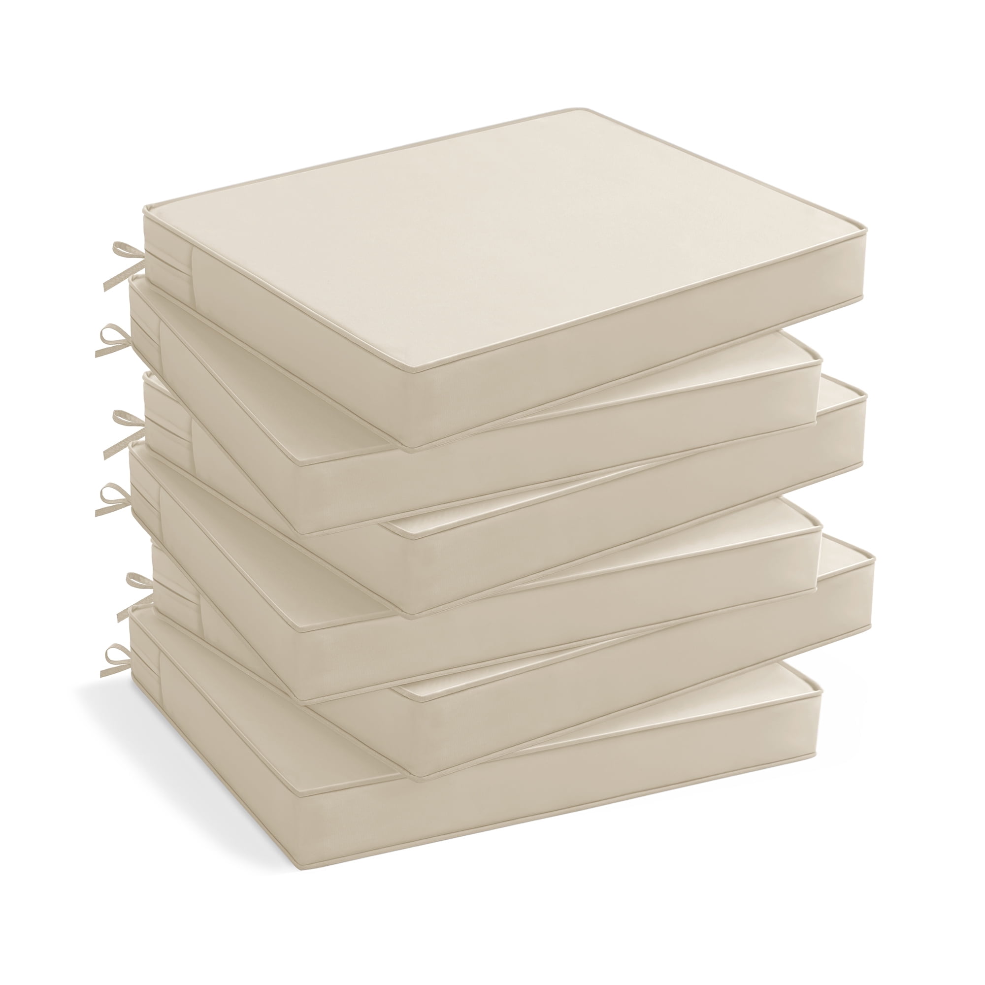 Ottowood Outdoor Chair Cushions Set of 6, 19x19x2 Waterproof Patio Cushions with Ties, Cream