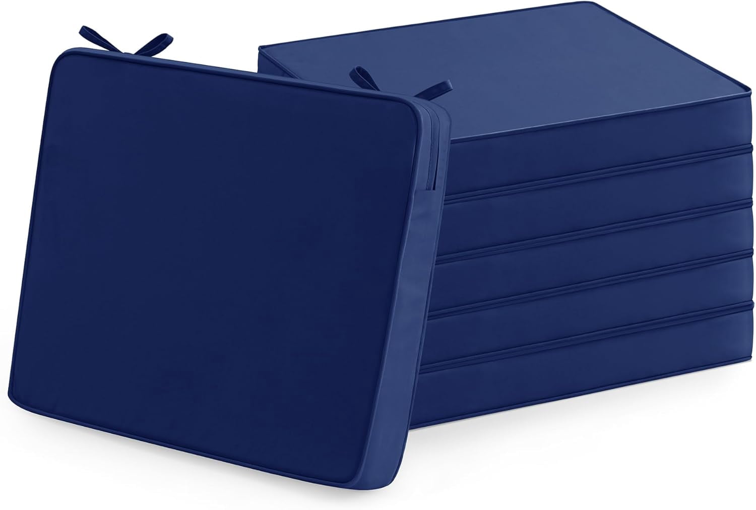 Outdoor Chair Cushions Set of 6: Waterproof & Fade Resistant Seat Cushion for Patio Furniture - 19 x 19 x 2 Inch Chair Pads with Ties and Hidden Zipper - Patio Chair Cushion Replacement, Navy