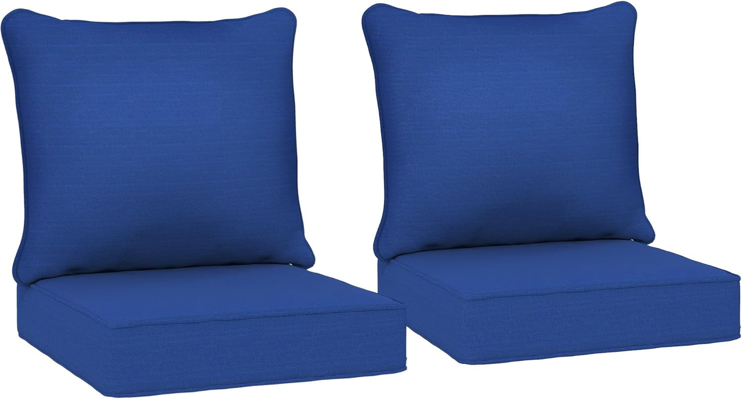 Outdoor Chair Cushions Set of 2, Fade Resistant, 24 x 24 in Deep Seat, Patio Cushions for Chair, Sofa, and Outdoor Furniture, Navy Blue