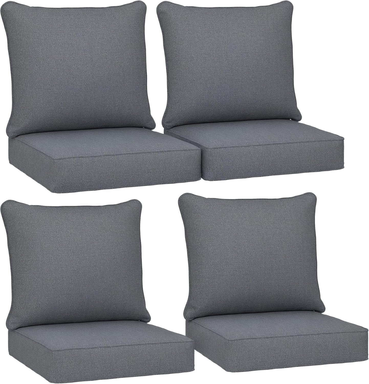 Outdoor Chair Cushions Set of 4, Fade Resistant, 24 x 24 in Deep Seat, Patio Cushions for Chair, Sofa, and Outdoor Furniture, Gray