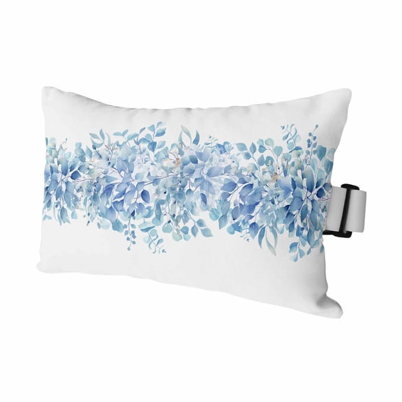 Outdoor Chair Pillow Headrest for Patio Pool Chaise Lounge, Blue Eucalyptus Leaves Recliner Head Pillow, Spring Summer Botanical Floral Waterproof Pillowcases Neck Lumbar Pillows & Insert 11x16x1