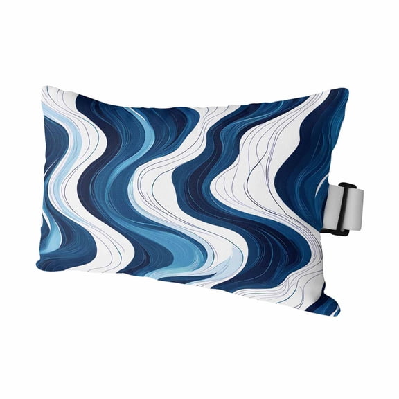 Outdoor Chair Pillow Headrest for Patio Pool Chaise Lounge, Blue Stripe Recliner Head Pillow, Geometric White Coastal Wave Modern Ocean Waterproof Pillowcases Neck Lumbar Pillows & Insert 11x16x1
