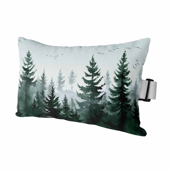 Outdoor Chair Pillow Headrest for Patio Pool Chaise Lounge, Green Mist Forest Recliner Head Pillow, Farmhouse Trees Nature Landscape Waterproof Pillowcases Neck Lumbar Pillows & Insert 12x20x1