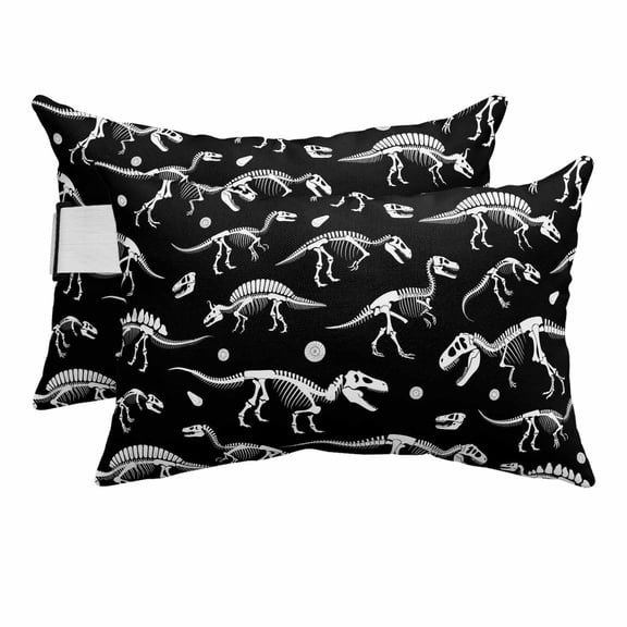 Outdoor Chair Pillow Headrest for Patio Pool Chaise Lounge, Halloween Dinosaur Black Recliner Head Pillow, Funny Dino Skull Boys Girls Children Waterproof Neck Lumbar Pillows & Insert 11x16x2pcs
