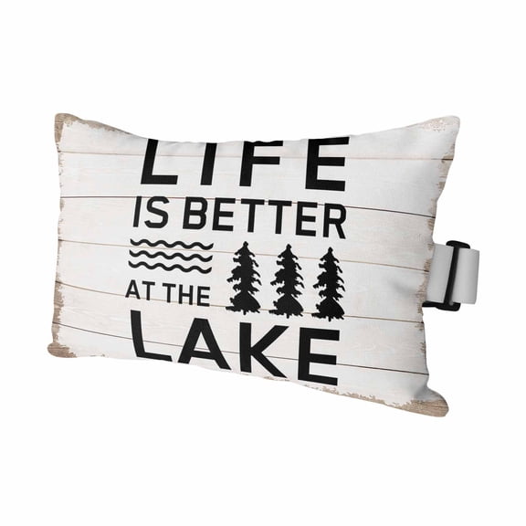 Outdoor Chair Pillow Headrest for Patio Pool Chaise Lounge, Life Is Better at The Lake Recliner Head Pillow, Rustic Black Artistic Waterproof Neck Lumbar Pillows & Insert 12x20x1