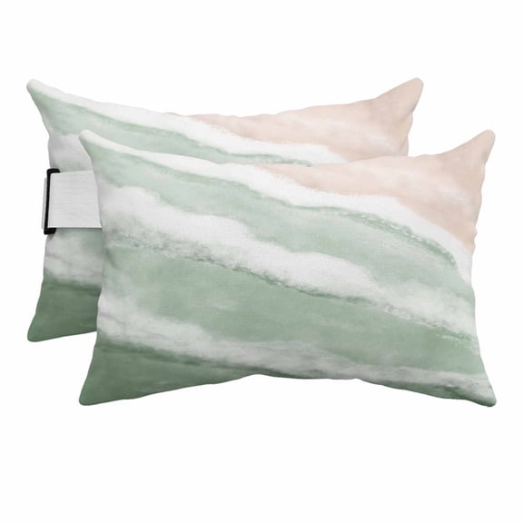 Outdoor Chair Pillow Headrest for Patio Pool Chaise Lounge, Ombre Green Ocean Recliner Head Pillow, Coastal Waves Beach Gradient Waterproof Pillowcases Neck Lumbar Pillows & Insert 11x16x2pcs