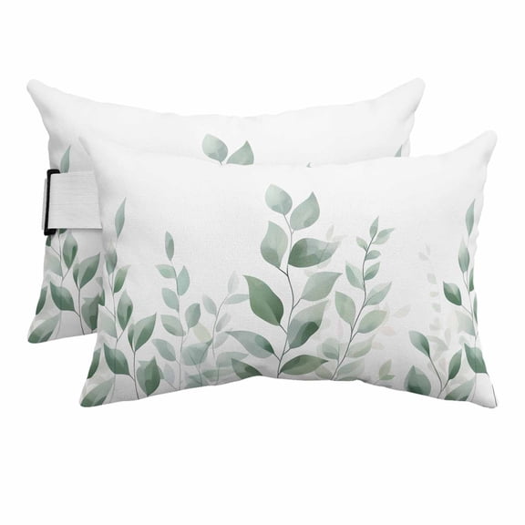 Outdoor Chair Pillow Headrest for Patio Pool Chaise Lounge, Sage Green Botanical Recliner Head Pillow, Pastoral Leaf Watercolor Waterproof Pillowcases Neck Lumbar Pillows & Insert 11x16x2pcs