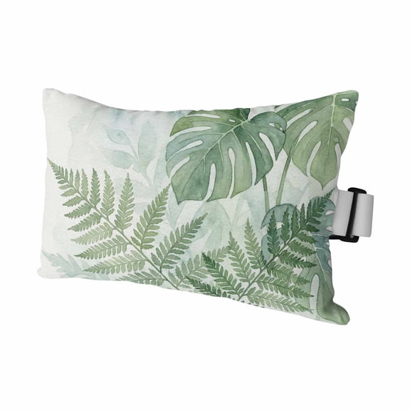 Outdoor Chair Pillow Headrest for Patio Pool Chaise Lounge, Summer Botanical Recliner Head Pillow, Green Palm Leaves Tropical Plant Waterproof Pillowcases Neck Lumbar Pillows & Insert 11x16x1