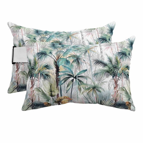 Outdoor Chair Pillow Headrest for Patio Pool Chaise Lounge, Summer Palm Trees Recliner Head Pillow, Botanical Tropical Leaves Waterproof Pillowcases Adjustable Neck Lumbar Pillows & Insert 12x20x2pcs