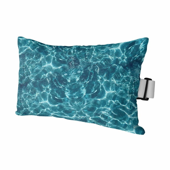 Outdoor Chair Pillow Headrest for Patio Pool Chaise Lounge, Teal Green Ocean Waves Recliner Head Pillow, Summer Sea Pool Waterproof Pillowcases Adjustable Neck Lumbar Pillows & Insert 11x16x1