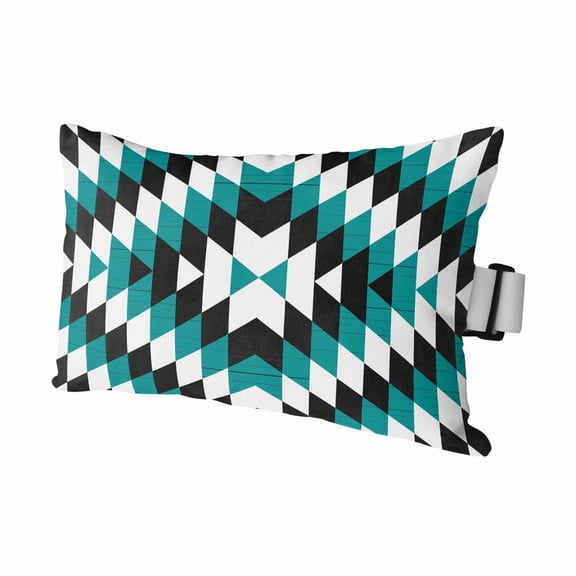 Outdoor Chair Pillow Headrest for Patio Pool Chaise Lounge, Turquoise Aztec Recliner Head Pillow, Black White Southwest Vintage Geometric Waterproof Pillowcases Neck Lumbar Pillows & Insert 11x16x1