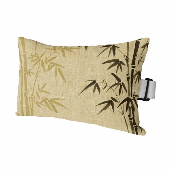 Outdoor Chair Pillow Headrest for Patio Pool Chaise Lounge, Vintage Bamboos Recliner Head Pillow, Ink Painting Retro Art Rustic Waterproof Pillowcases Adjustable Neck Lumbar Pillows & Insert 12x20x1