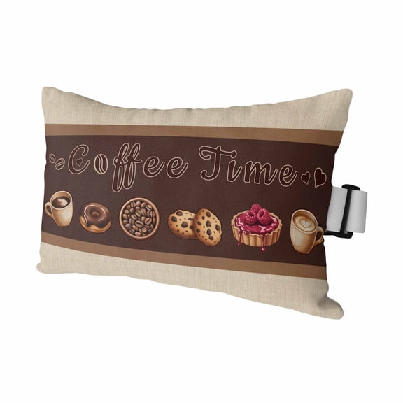Outdoor Chair Pillow Headrest for Patio Pool Chaise Lounge, Vintage Coffee Time Recliner Head Pillow, Farmhouse Desserts Beige Burlap Waterproof Pillowcases Neck Lumbar Pillows & Insert 12x20x1