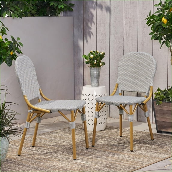 Outdoor Chairs | 2-Piece French Bistro Patio Chairs, Rust-Resistant Aluminum Frame | Rattan | Slate Gray