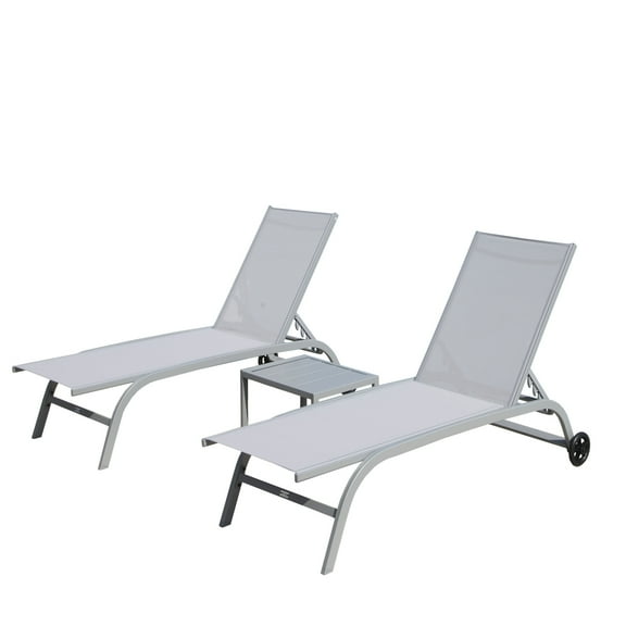 Outdoor Chaise Lounge Of 3 - Grey. 5 Position Adjustable . Aluminium Alloy. Fabric. Wheels. For Pool, Patio, Beach Grey . Adjustable. Aluminium. Breathable . Easy Storage. Garden,