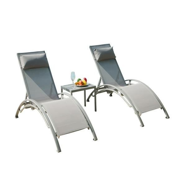 Outdoor Chaise Lounge 3 Pieces Aluminum Patio Lounge Chair with 5 Adjustable Position Recliner Chair Outside Tanning Chairs Gray