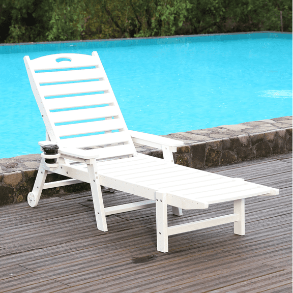 Outdoor Chaise Lounge, 4 Position Adjustable Recliner for Poolside Garden Patio Backyard, White