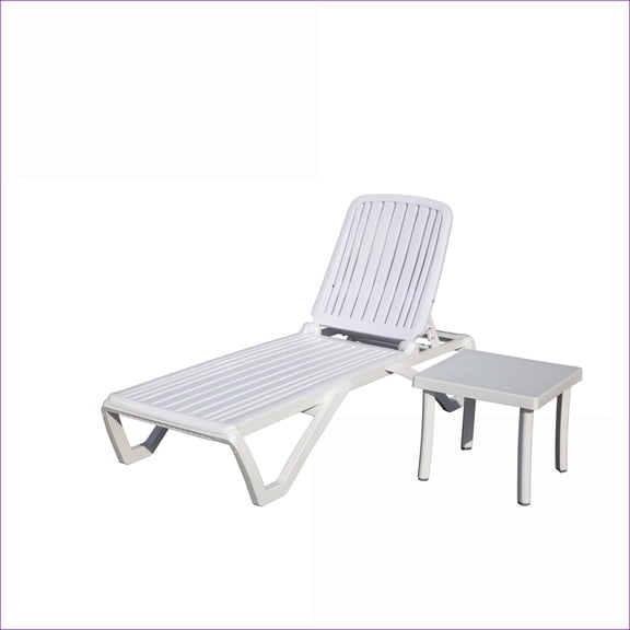 Outdoor Chaise Lounge | Adjustable Recliner with Side Table for In-Pool, Beach, Poolside, Lawn | Snow White | Plastic