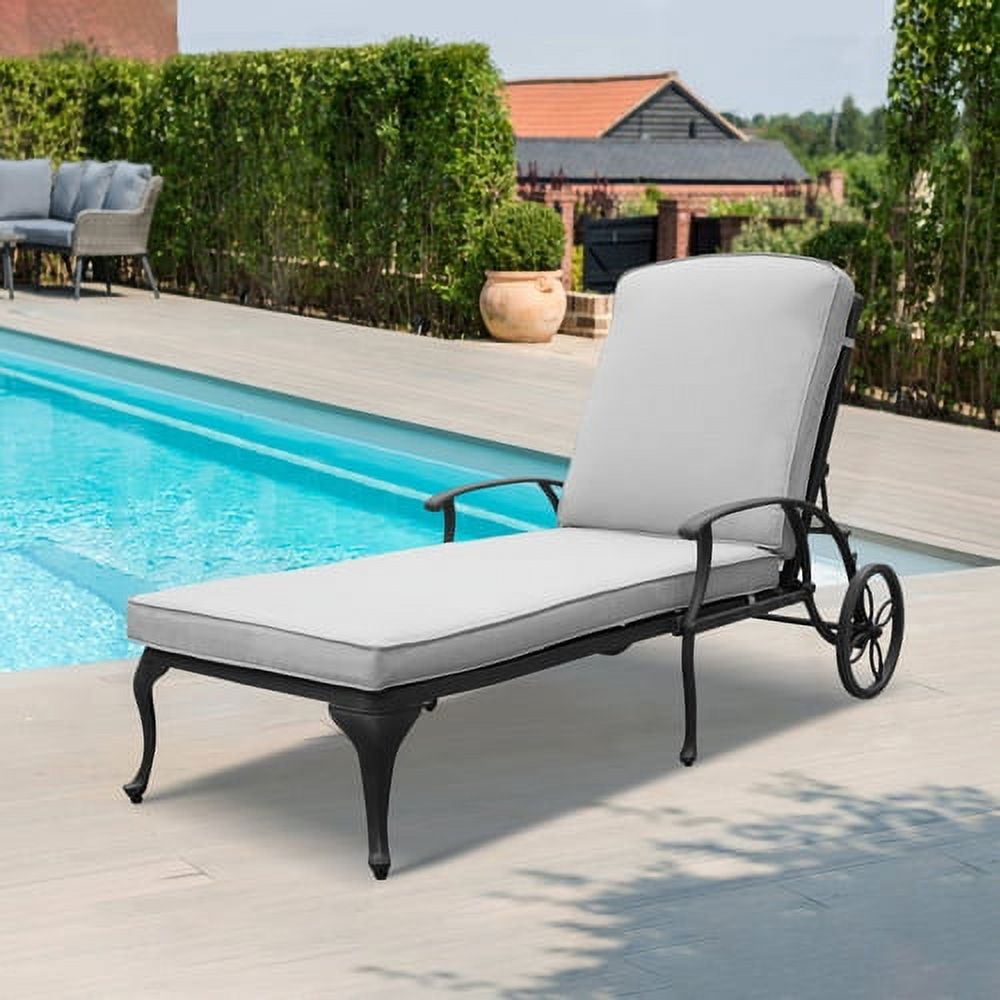 Outdoor Chaise Lounge Beach Chair with Beige Cushions, Patio Furniture Set, with Wheels Adjustable Reclining Aluminum Pool Side Sun Lounges, Patio Furniture Set, Set of 1 - image 1 of 5