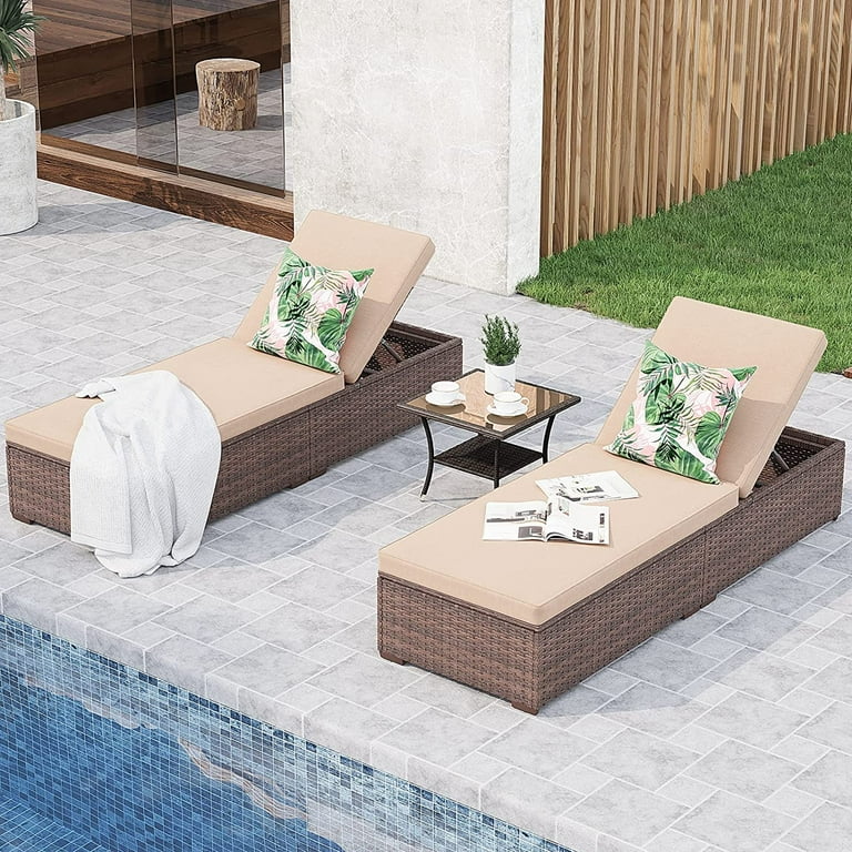 Piece Outdoor Reclining Chaise Lounge Chair with Table, All
