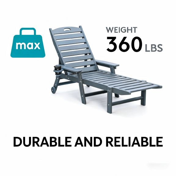 Outdoor Chaise Lounge Chair, 4-Position Adjustable Backrest, Supports 360 lbs, for Pool Patio Beach, Gray