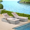thumbnail image 1 of Outdoor Chaise Lounge Chair Set, 2pcs Rattan Outdoor Lounge Chairs for Outside with Folding Tray, Outdoor Lounger Recliner with Cushions for Patio, Poolside, Garden, 1 of 8