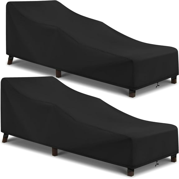 Outdoor Chaise Lounge Chair Cover 2 Pack, Waterproof Patio Furniture Cover for Outside Pool Beach, All Weather Protection Outdoorlines, 68" x 30" x 26" H, Black