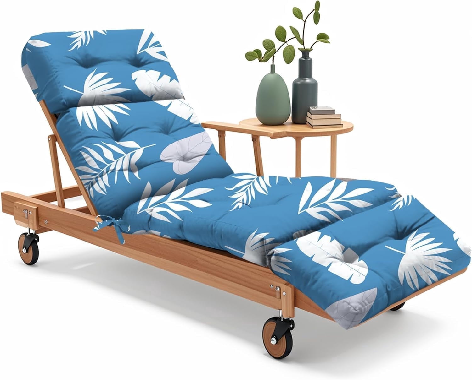 Outdoor Chaise Lounge Chair Cushion 75.1 x 22.8 x 4.7 Inches 100% Waterproof Replacement Cotton Patio Pool Lounge Chair Cushion for Outdoor Furniture with Ties, Blue Leaf
