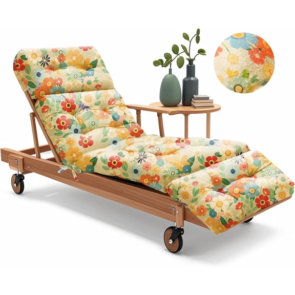 Outdoor Chaise Lounge Chair Cushion 75.1 x 22.8 x 4.7 Inches 100% Waterproof Replacement Cotton Patio Pool Lounge Chair Cushion for Outdoor Furniture with Ties, Daisy