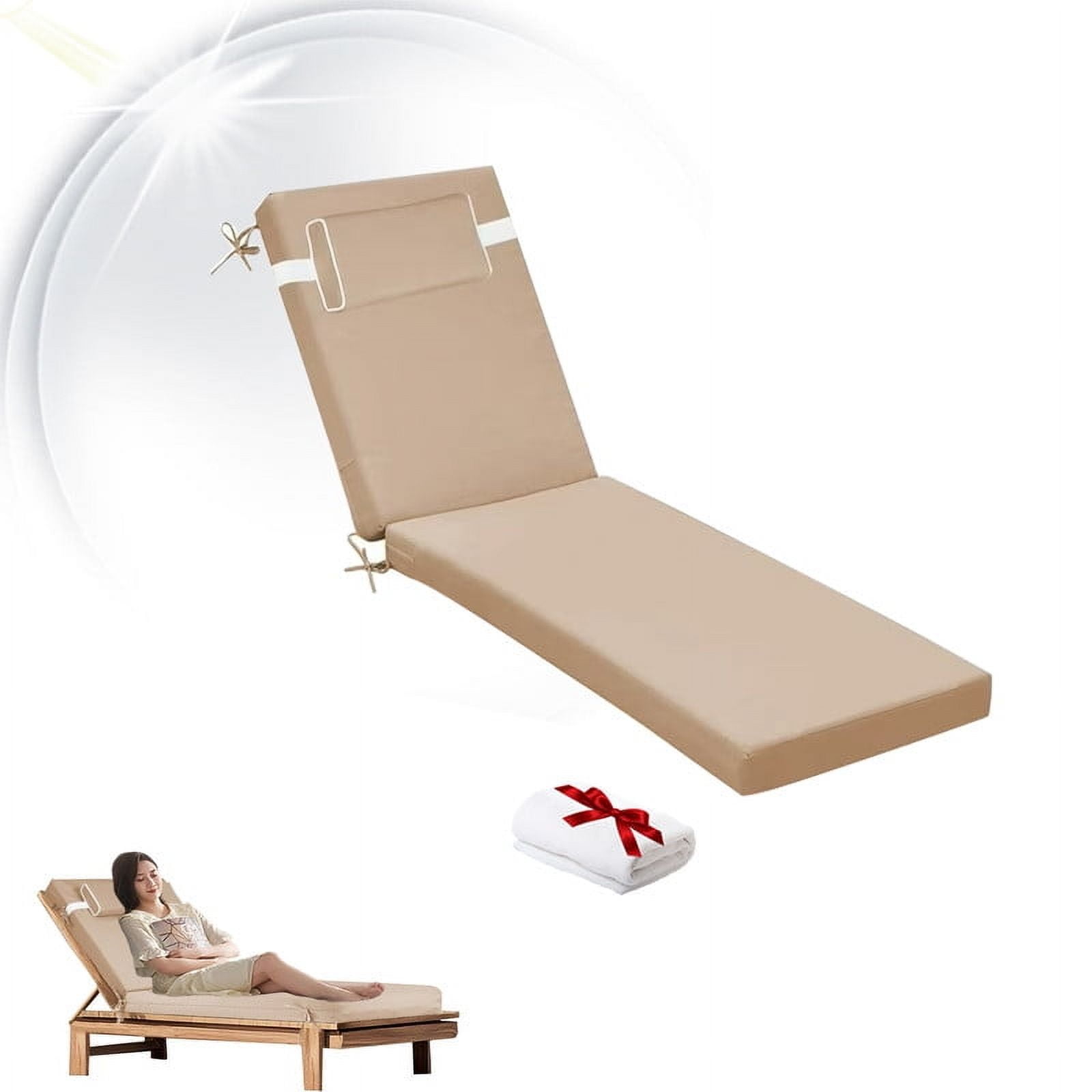 Outdoor Chaise Lounge Chair Cushion, Replacement Cushions For Patio Furniture, Waterproof Pool Chair Cushions With Headres, Fade Resistant Sun Lounger Cushions（1pc Beige ）