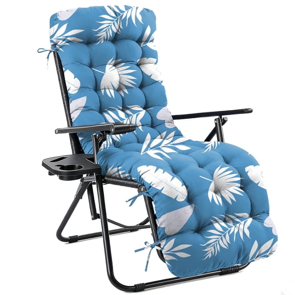 Outdoor Chaise Lounge Chair Cushion Waterproof 66 x 21 x 4 Inches Cotton Zero Gravity Chair Cushions with Ties, Soft Thickened Lounge Chair Cushions for Indoor Outdoor Furniture (Blue Leaves)