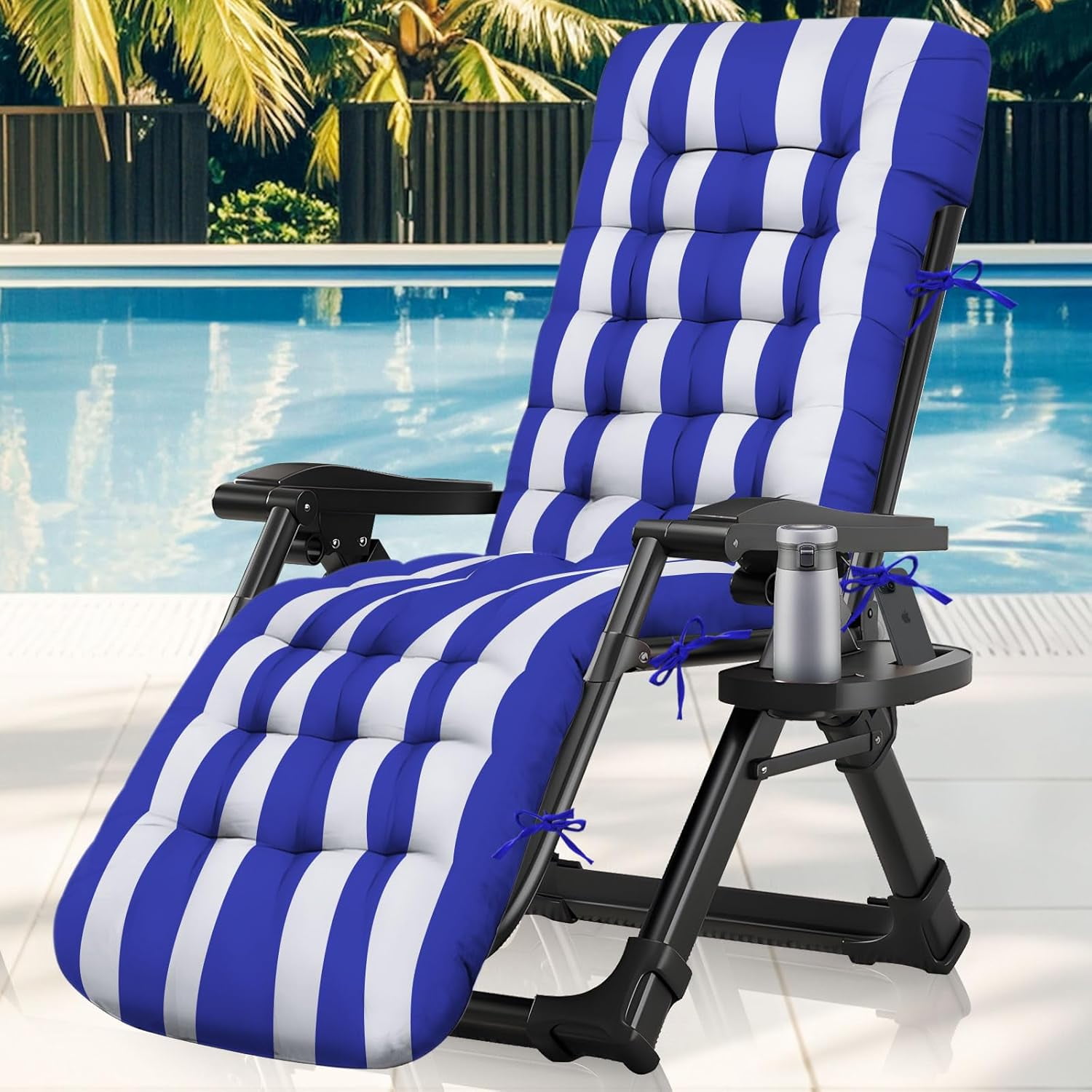 Water-Resistant Garden Sun Lounger Cushions Outdoor Folding Sunbed Cushion Pads | UK