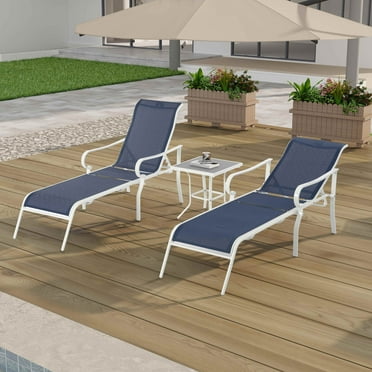 Outdoor Chaise Lounge Chair Furniture Sets of 2, Segmart Patio Pool Recliner, Chaise Chairs Set with Wide Armrest, Side Table, 5-Level Angles Adjust Backrest, Max Weight 440lbs, Blue