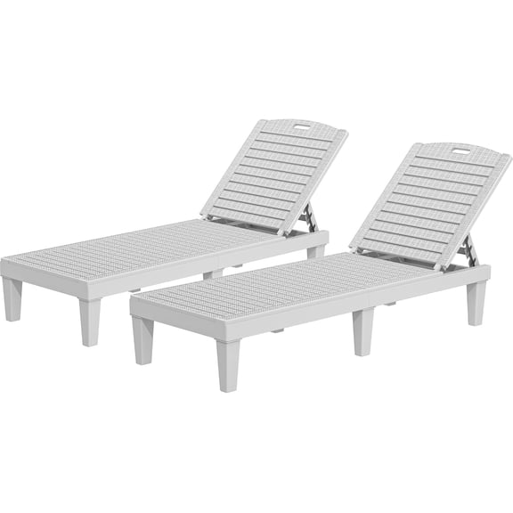 Outdoor Chaise Lounge Chair, Plastic Pool Chaise Lounge with 5-Position Backrest, Easy Assembly & Waterproof for Patio & Poolside, Set of 2, Grayish-White