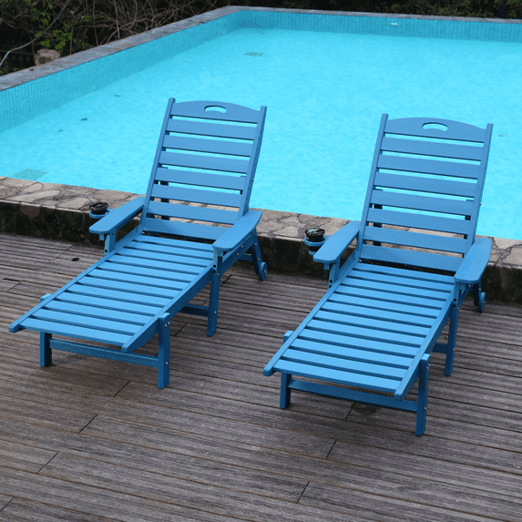 Outdoor Chaise Lounge Chair, Pool Lounge Chair with Adjustable Backrest, Heavy Duty HDPE Patio Recliner with Wheels for Patio Poolside
