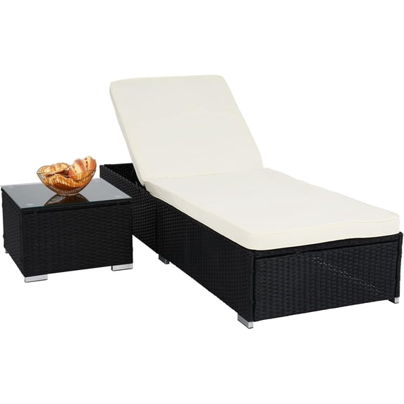 Outdoor Chaise Lounge Chair Set with Side Table, Pool Lounge Chair with Adjustable Backrest,Waterproof Black Rattan Recliners Outside Patio Lounger Furniture