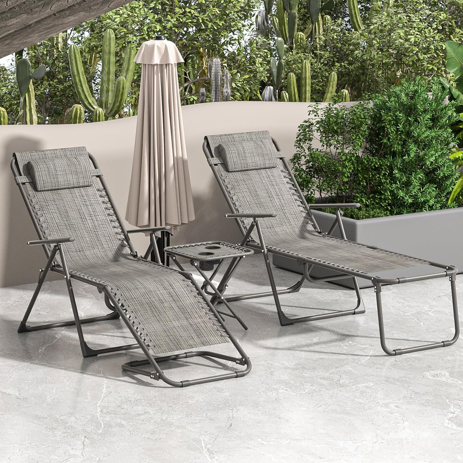 Outdoor Chaise Lounge Chair Set of 3 Reclining Lounge Chair with 5
