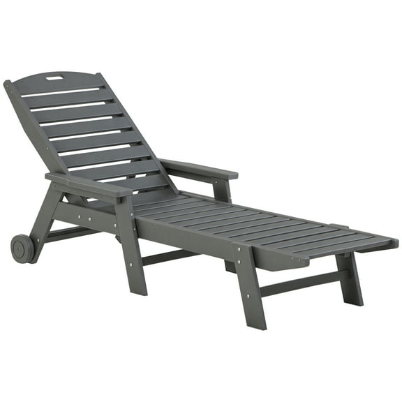 Outdoor Chaise Lounge Chair, Waterproof Pool Furniture with Reclining Adjustable Backrest & Wheels for Beach, Tanning, Poolside, Patio, Light Gray