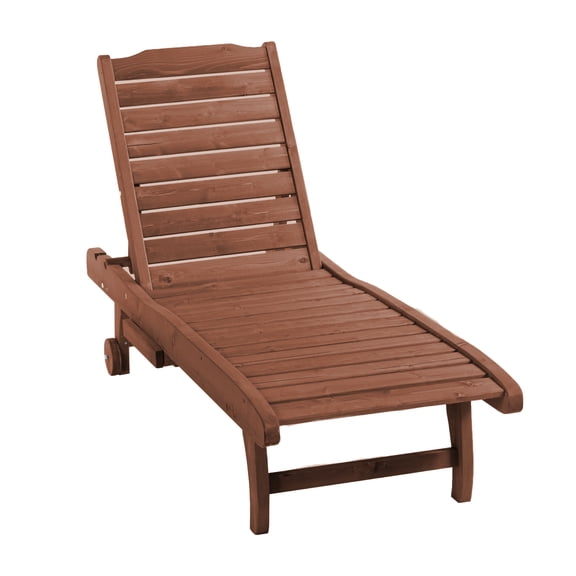 Outdoor Chaise Lounge Chair Wooden Pool Sunbed with Adjustable Backrest & Table