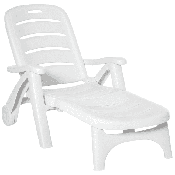 Outdoor Chaise Lounge Chair on Wheels, Waterproof, Quick Assembly, Folding, 5 Level Adjustable Backrest for Pool, White