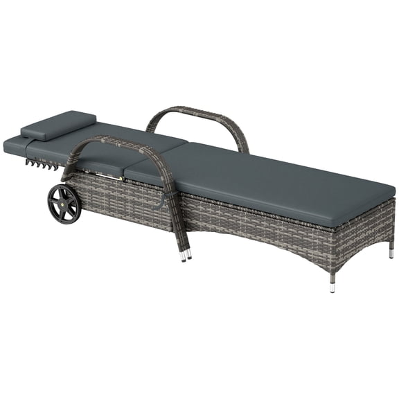 Outdoor Chaise Lounge Chair with 5-Position Adjustable Backrest and Wheels, Mixed Gray
