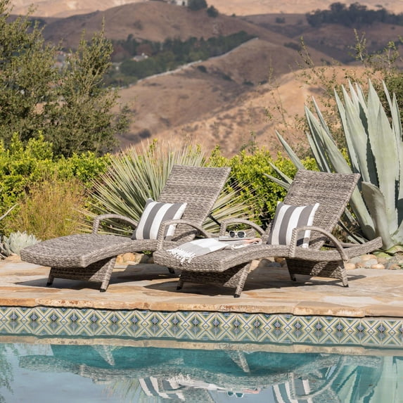Outdoor Chaise Lounge Chairs 2-Piece, Slate Gray Rattan Wicker | Slate Gray | Rattan