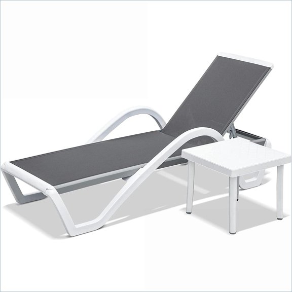 Outdoor Chaise Lounge Chairs | Adjustable All Weather for Patio, Pool, Lawn & In-Pool | 1 Chair + 1 Table | Slate Gray | Aluminum