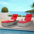 thumbnail image 1 of Outdoor Chaise Lounge Chairs Set of 2, Wicker Rattan Sun Tanning Chair with Adjustable Backrest and Cup Holder, Recliner with Cushion and Headrest, Red, 1 of 9