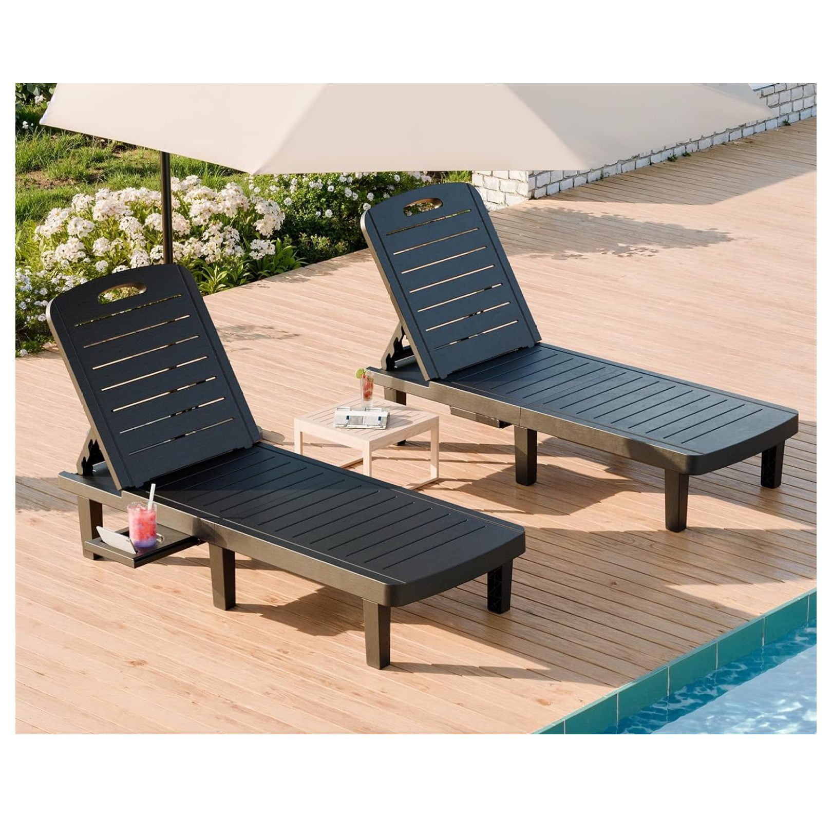 Outdoor Chaise Lounge Chairs Set of 2, Oversized Lounge Chairs with 5 ...